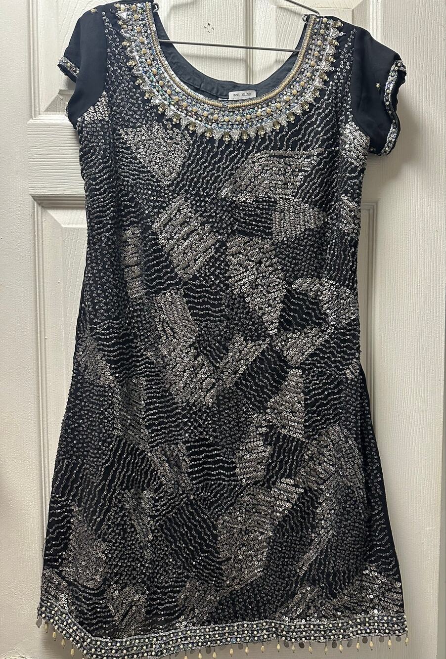 Anmol Xclusif Women’s black mini dress or tunic with silver sequins,beads XS